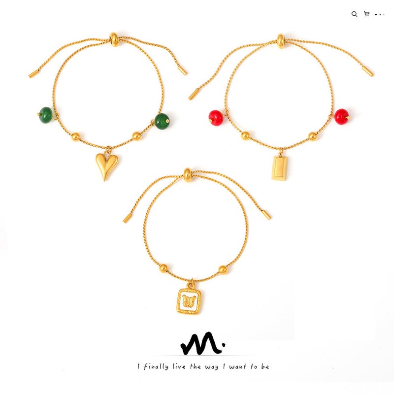 Selling Round Bead Agate Geometric Element Pendant Bracelet Niche Design Sense 18K Gold Plated Love Hand Ornaments For Women - Image 2